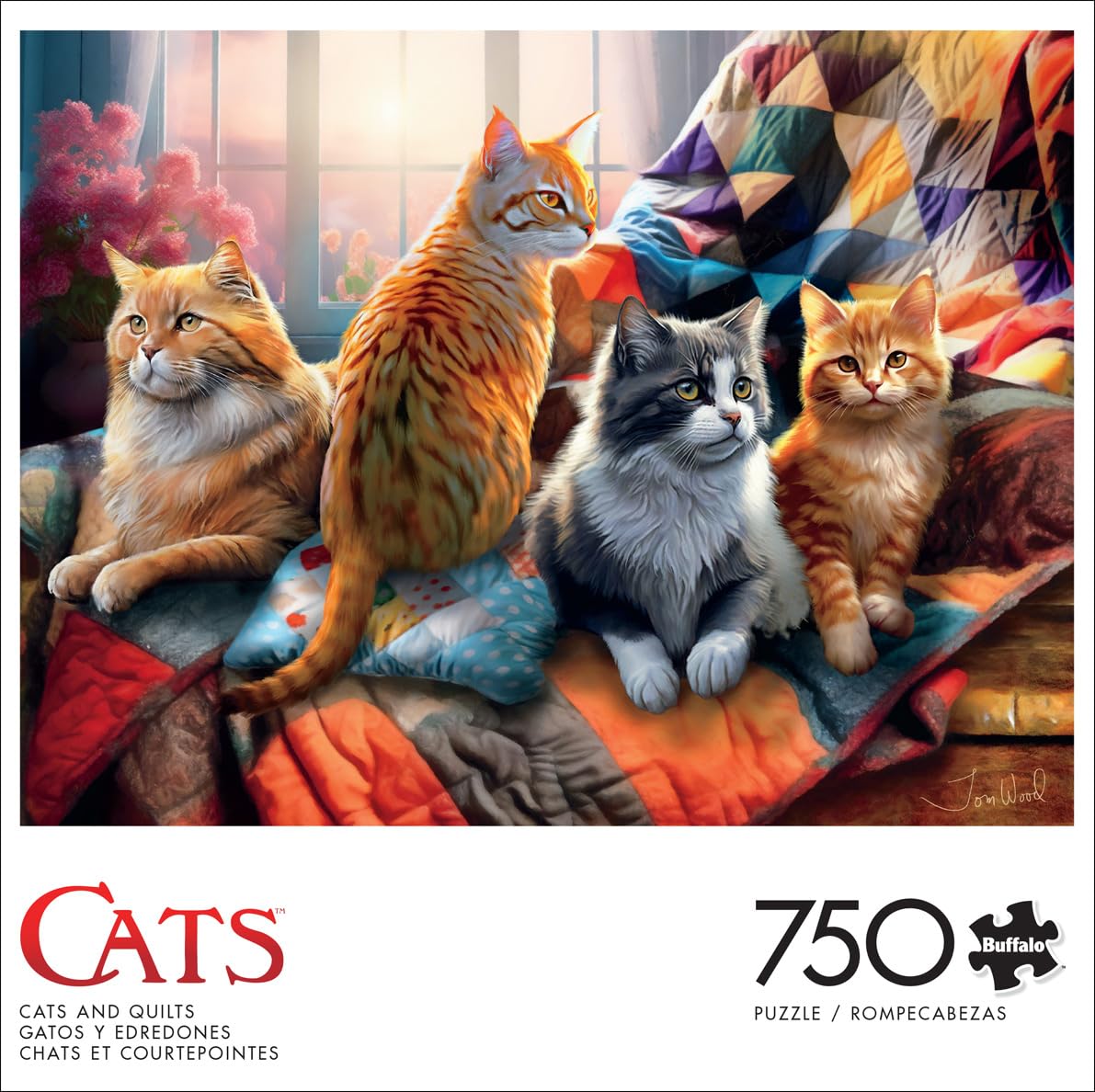 Buffalo Games - Tom Wood - Cats and Quilts - 750 Piece Jigsaw Puzzle for Adults -Challenging Puzzle Perfect for Game Nights - Finished Size is 24.00 x 18.00 Buffalo Games