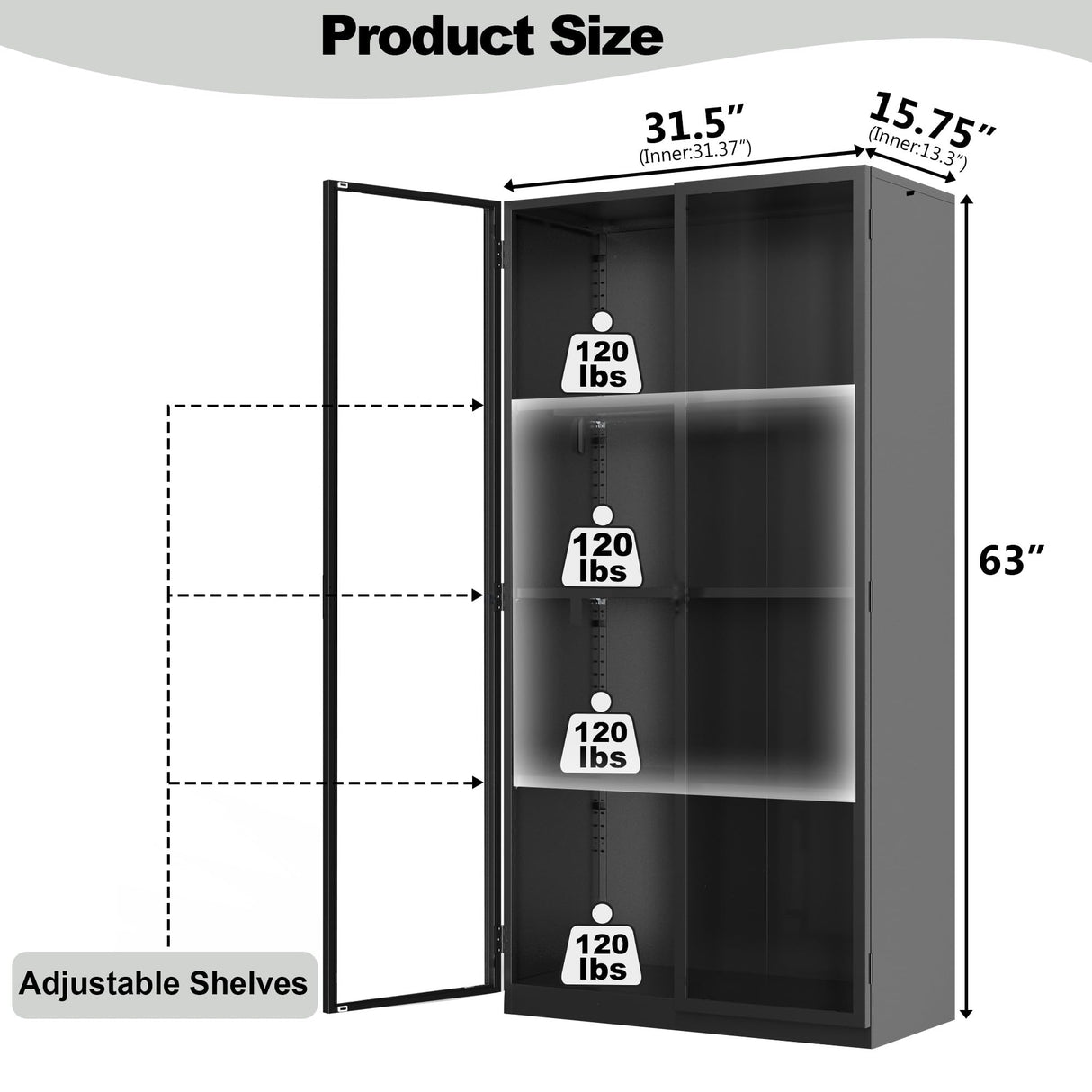 Kelueo Display Cabinet with Glass Doors,Tall Glass Display Cabinet with LED Lights,Display Cabinets for Collectibles with 3 Adjustable Shelves for Living Room,Bedroom,Office Assemble Required Kelueo