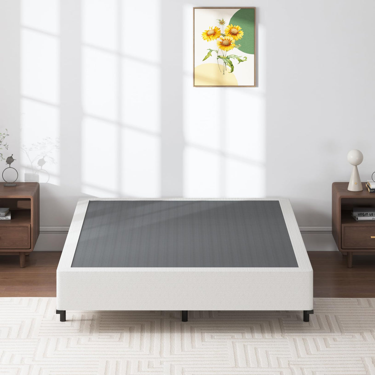 SHLAND Box Springs King 9 Inch High Profile King Size Box Spring Strong Metal Frame Mattress Foundation with Fabric Cover, Box Spring King Size Bed, Easy Assembly SHLAND