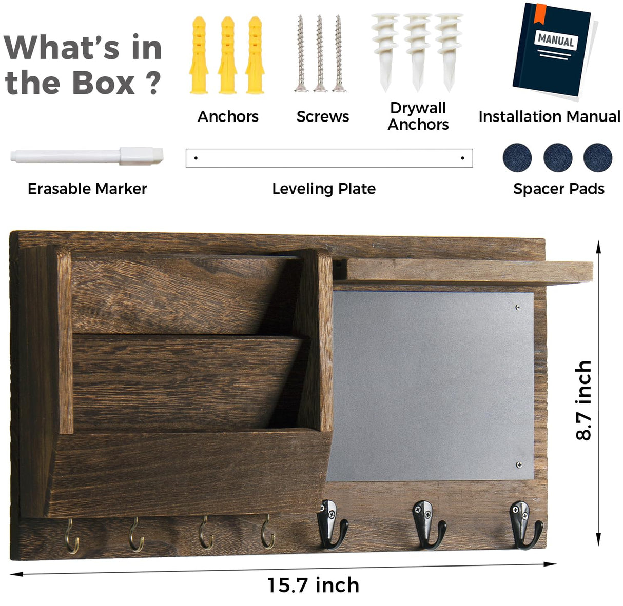 Ziivita Key Holder for Wall - Mail Holder Organizer Wall Mount with Shelf - Rustic Hanging Key Rack Hanger with Hooks Decorative for Home Letter Dog Leash Entryway Farmhouse Living Room Decor Ziivita