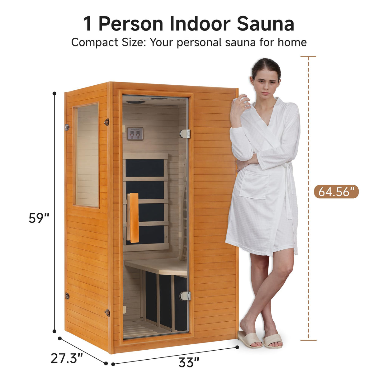 Real Relax Infrared Home Sauna, 1 Person Far Infrared Saunas for Home, Canadian Hemlock Wooden Indoor Sauna Room with LCD Control Panel, Bluetooth Speakers Real Relax
