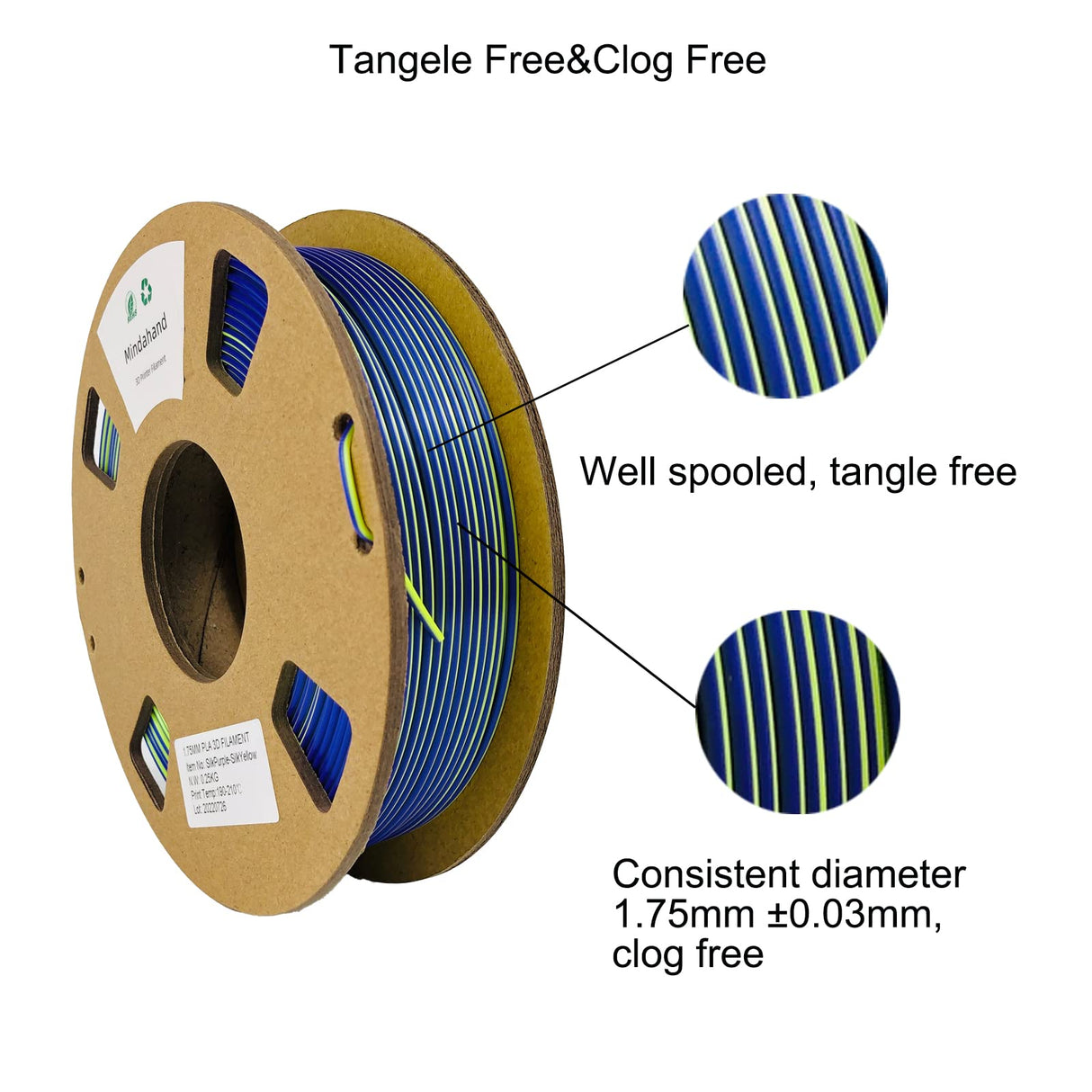 【MINDAHAND Dual-Color Silk PLA Filament Set】 1.75mm 3D Printer Filament 4 Rolls × 250g, Shiny Gradient, No Clogging, No Bubbles, High Precision, Smooth Printing, Compatible with FDM 3D Printers MINDAHAND