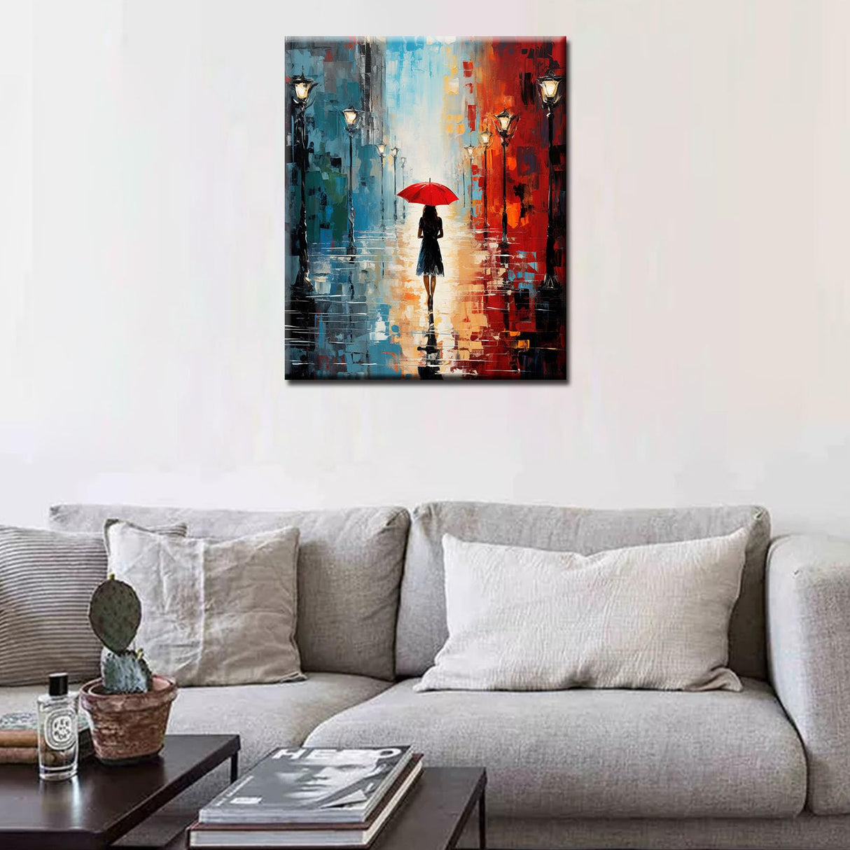 Fashion Girl Under Red Umbrella Paint by Numbers Kits with Brushes and Acrylic Pigment Graffitic Oil Painting for Adults, Lively Street Arts Crafts Project Home Decor Gifts 16''x20''( Framedless) TUMOVO