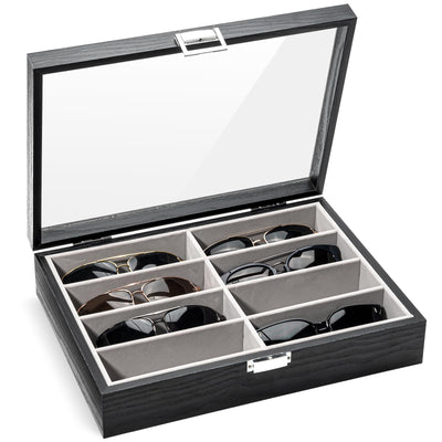 ProCase Wooden Sunglasses Organizer Trays for Men Women, Narrow Frame Glass Display Case Multiple Eyewear Eyeglass Holder Storage Box -Black