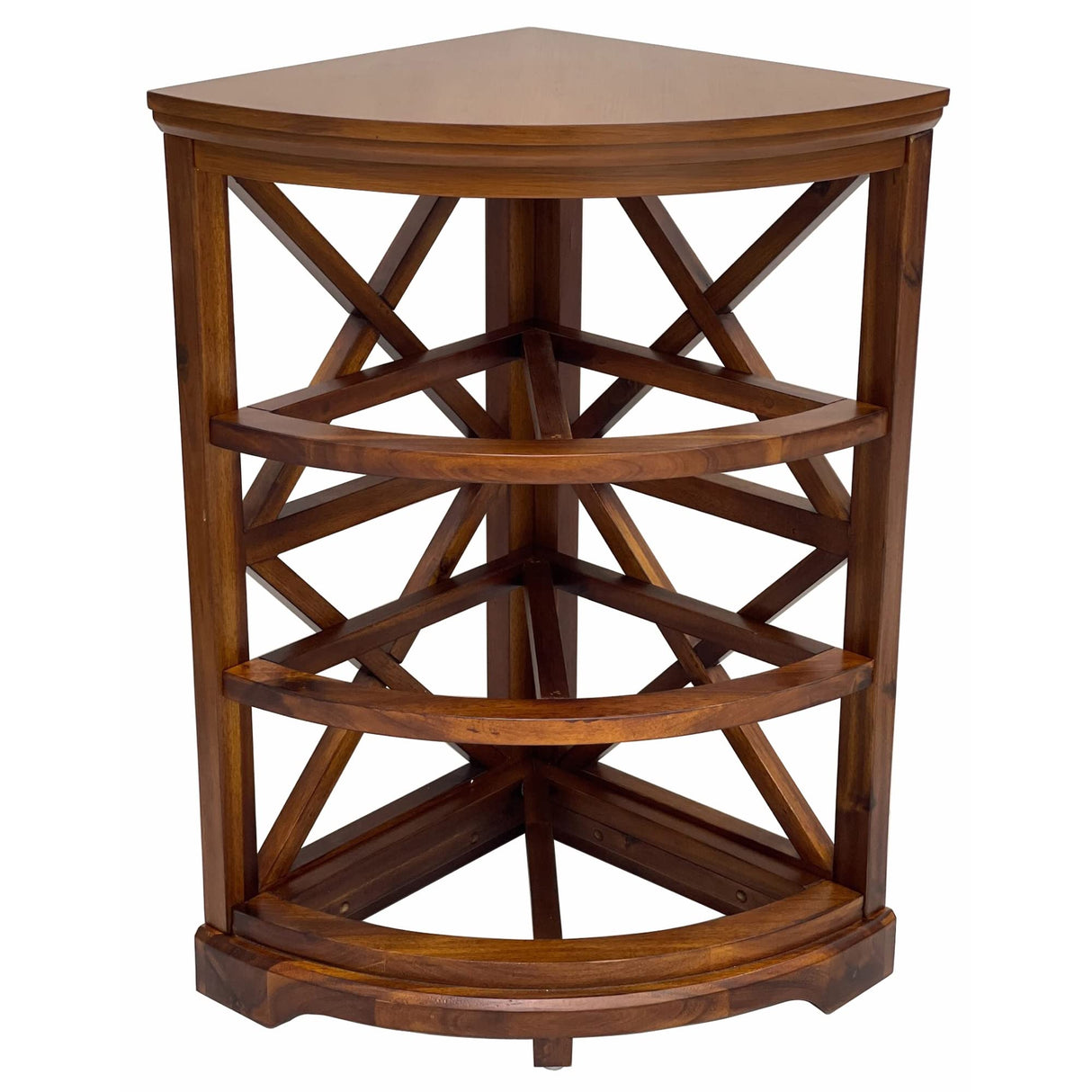Hampton Meadows 3 Tier X-Side Corner Table Storage Cabinet with 3 Wicker Baskets, Walnut eHemco