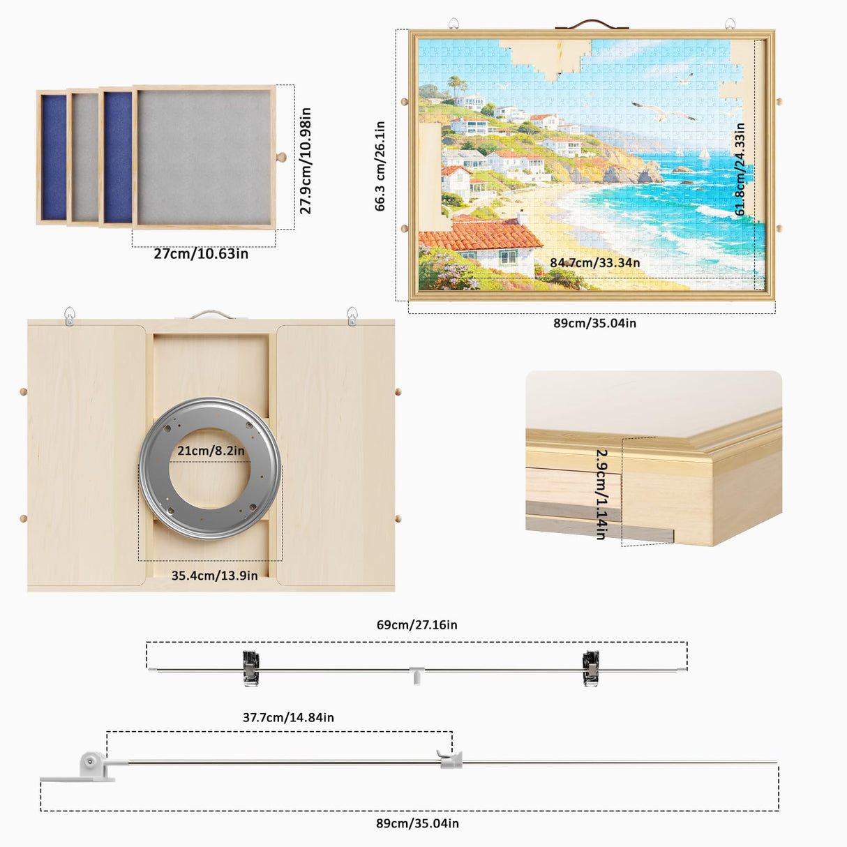 1500 Pcs Adjustable Jigsaw Puzzle Board with Drawers and Cover, 33.3"x24.3" Rotating Puzzle Table with Lazy Susan, Frame for Wall Art Display zoabhl