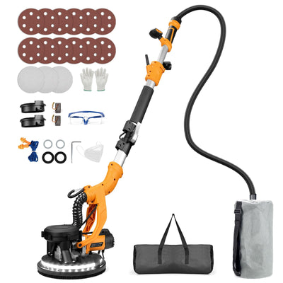 Electric Drywall Sander, 2200RPM Drywall Sander with Vacuum, 1000W Automatic Dust Collector with LED Light, Foldable Popcorn Ceiling Removal Tool with 6 Variable Speed &15Pcs Sanding Discs