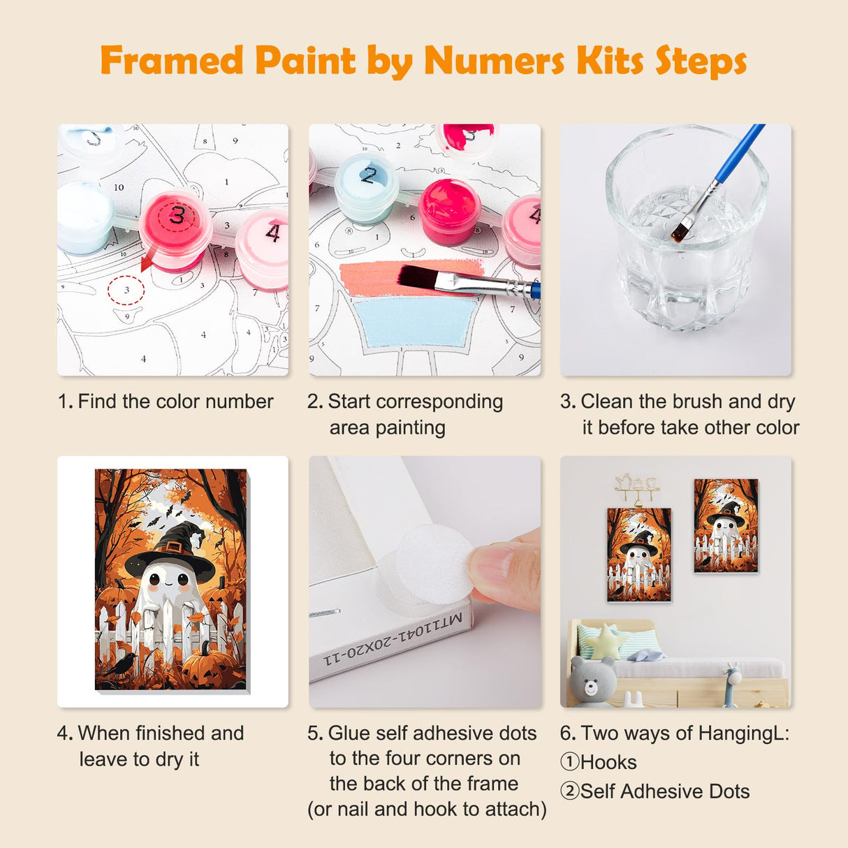 MOGTAA Halloween Ghost Paint by Numbers Kit for Adults Beginners with Frame, Fall Landscape Adult Paint by Number Kits on Canvas with Easel, Easy DIY Oil Painting Kits for Home Decor, 8x12in MOGTAA