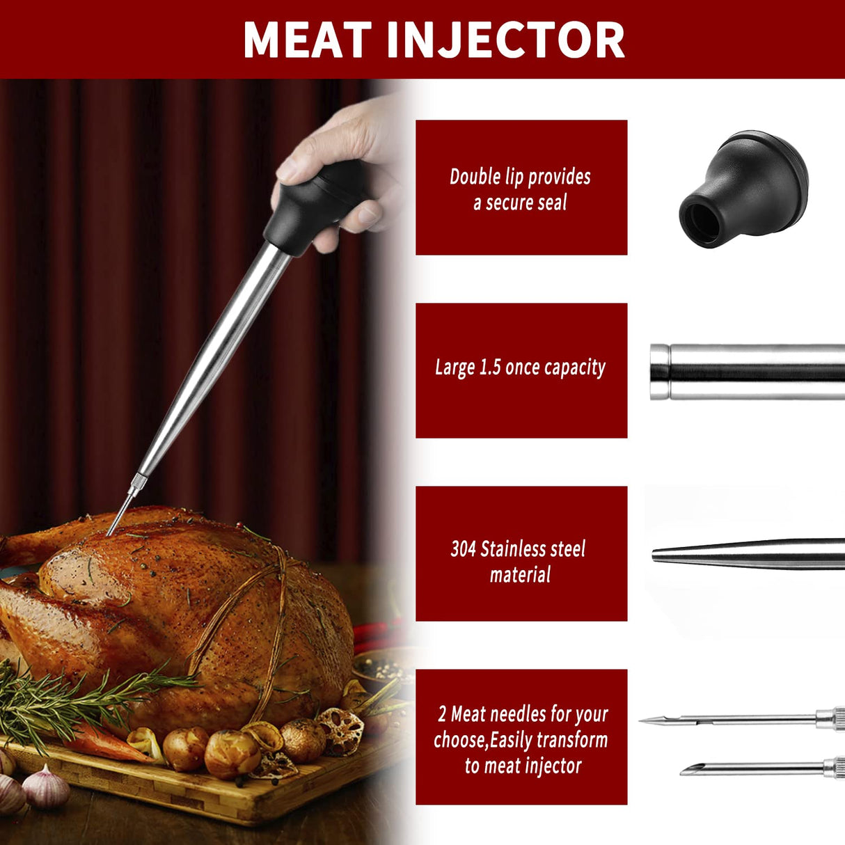 JY COOKMENT Stainless Steel Turkey Baster Baster Syringe for Cooking Meat Injector Set with 2 Marinade Needles 1 Cleaning Brush for Home Baking Kitchen Tool JY COOKMENT