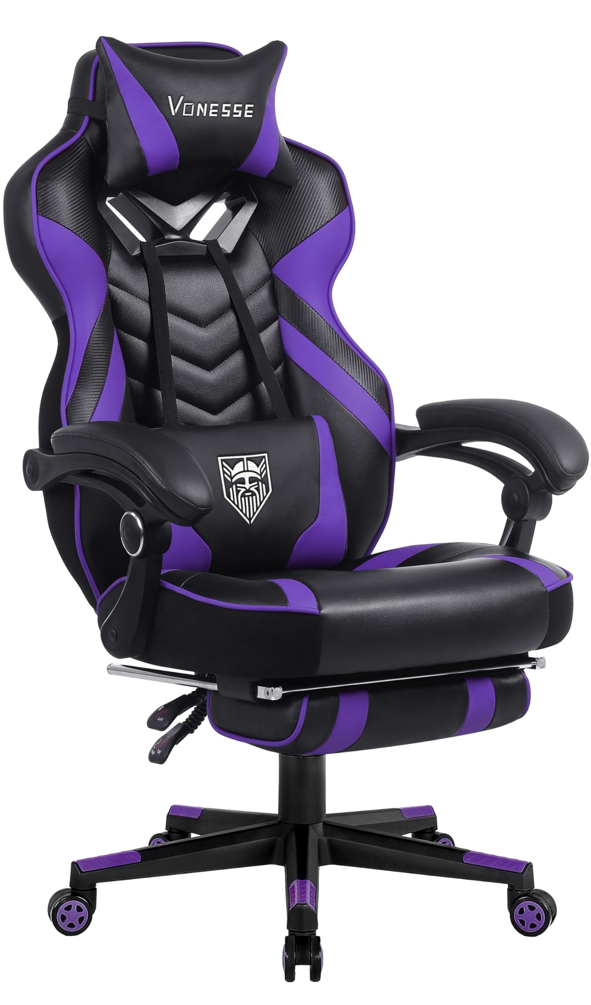 Vonesse Gaming Chair for Adults,Computer Chair with High Back,Big and Tall Gaming Chairs with Footrest and Massage,Reclining Gamer Chair(Purple/Black) Vonesse