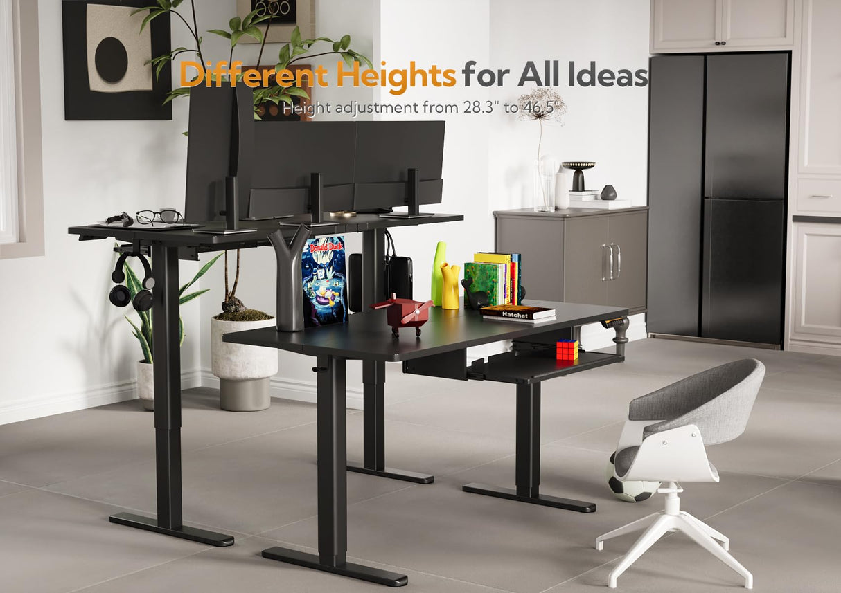 Claiks Standing Desk with Keyboard Tray, Standing Desk Adjustable Height, Raising Desks for Home Office and Computer Workstation, 55 Inches, Black Claiks