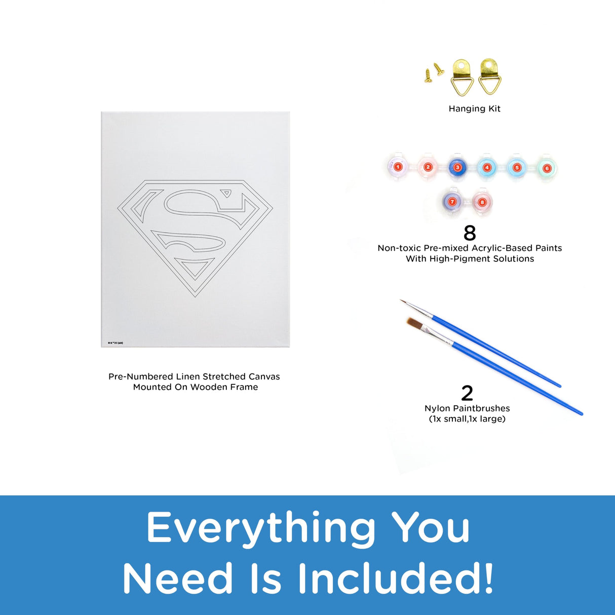 AQUARIUS Superman Logo Art by Numbers Mini - 8.5 x 11 in - Superman Retro Themed Paint by Number for Adults & Kids - DIY Color by Number Paint Kit for Beginner - Officially Licensed AQUARIUS