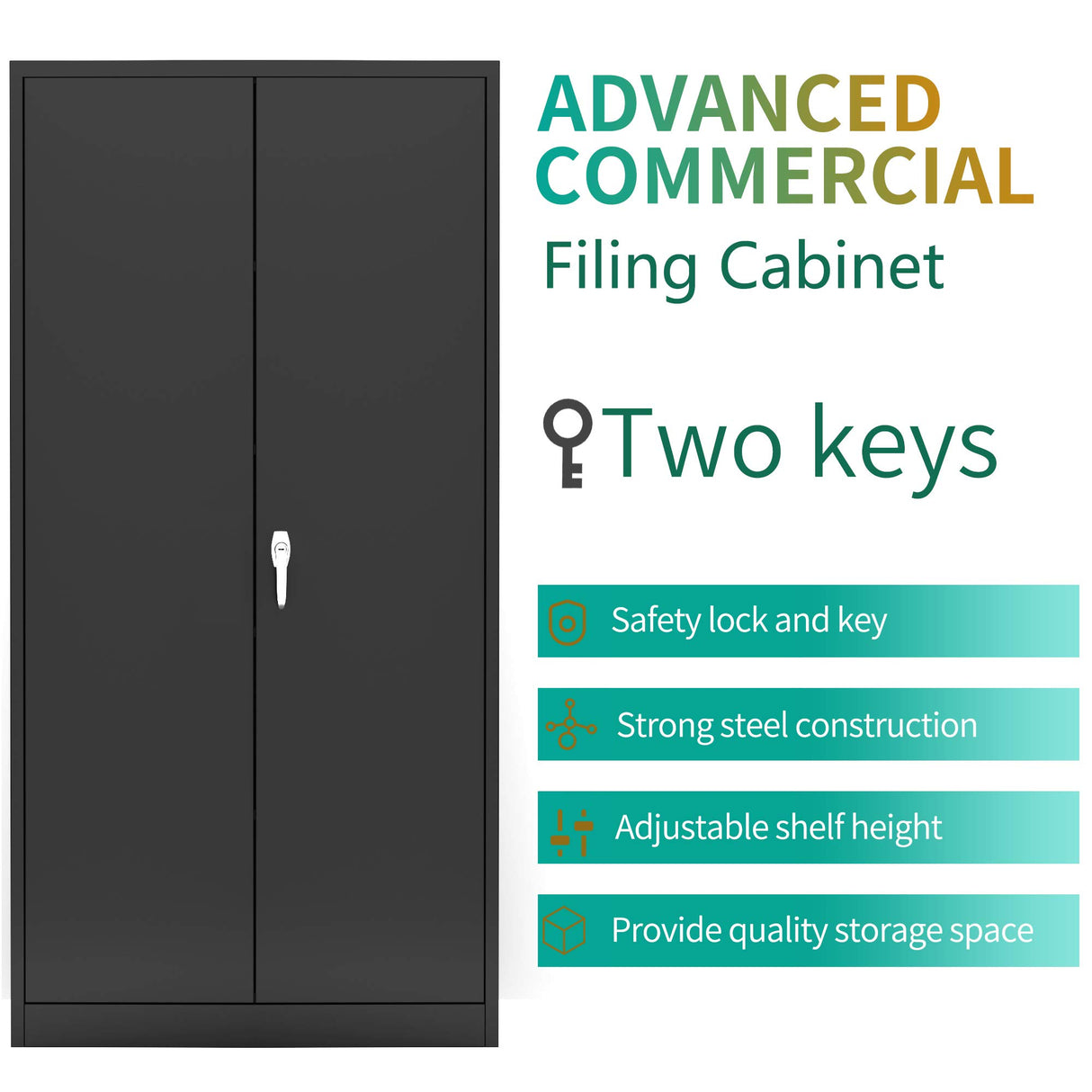 CuisinSmart Metal Storage Cabinet with 2 Doors, Utility Cabinet Locking Garage Cabinet with 5 Adjustable Shelves, 71" Storage Locker for Home, Garage, Office Black CuisinSmart