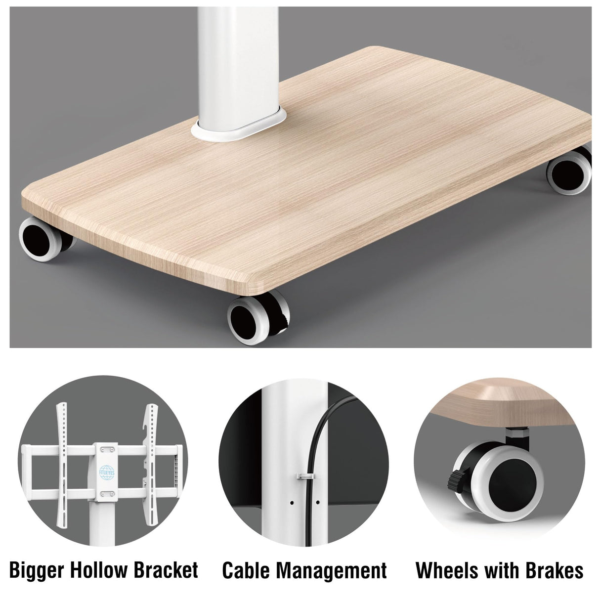 FITUEYES Rolling TV Stand for 32 to 65 70 Inch TVs, Portable Mobile TV Cart on Wheels, Tall Universal Floor Stands with Swivel Mount, Fit Corner, Bedroom, Outdoor, Small Dorm (White) FITUEYES