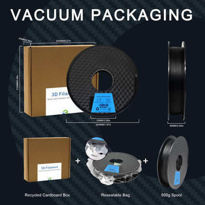 Yousu PA12-CF Filament, Nylon Filament 1.75 Black, 500g Carbon Fiber Nylon Filament, 1.75mm PA12-CF Warp Free & Moisture Free Nylon 3D Printer Filament.