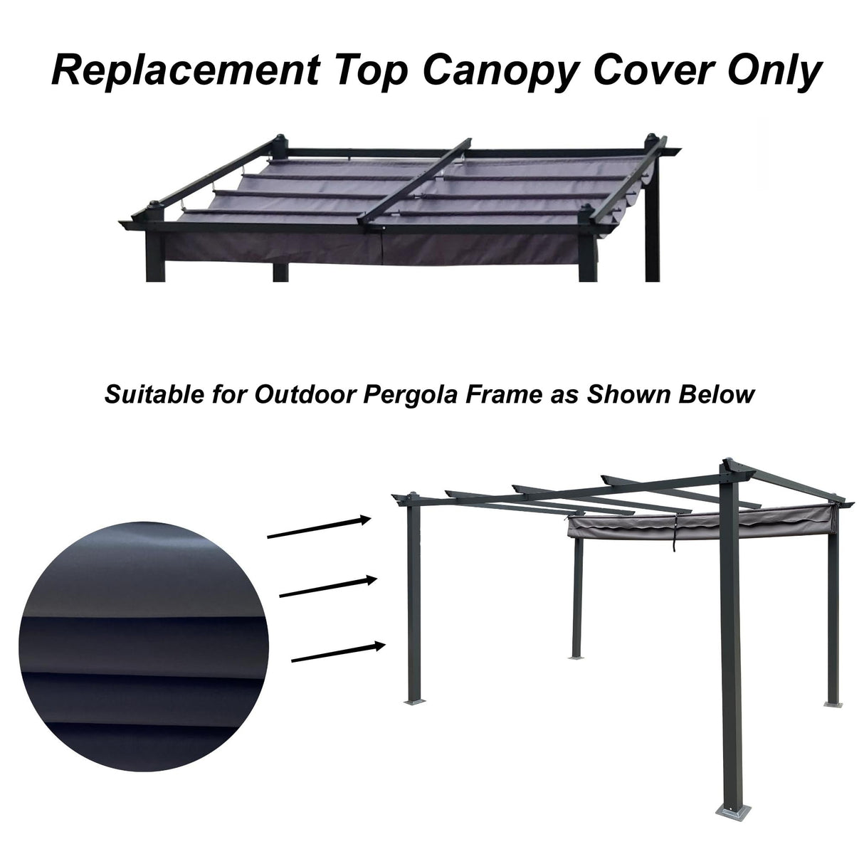 Retractable Pergola Canopy Waterproof, Pergola Replacement Canopy for 10x10 FT Pergola, Durable and Sun-Protection Pergola Shade Cover for Shade and Rain (Gray) ANTSKU
