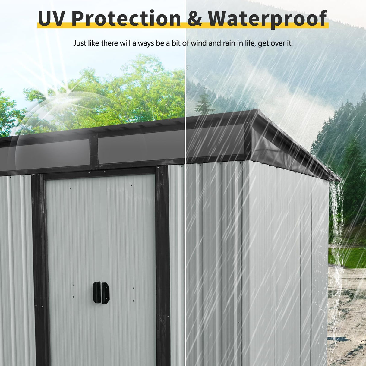 6X5 FT Outdoor Storage Shed, Waterproof Metal Garden Sheds with Lockable Door, Steel Tool Storage Buildings Shed & Outdoor Storage House for Garden, Backyard, Patio, Lawn, Trash Cans(White + Black) ANTSKU