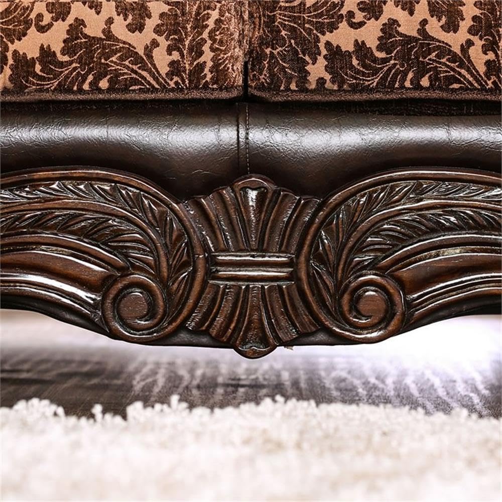 Furniture of America Eduard Traditional Faux Leather Cushioned Sofa in Brown Furniture of America