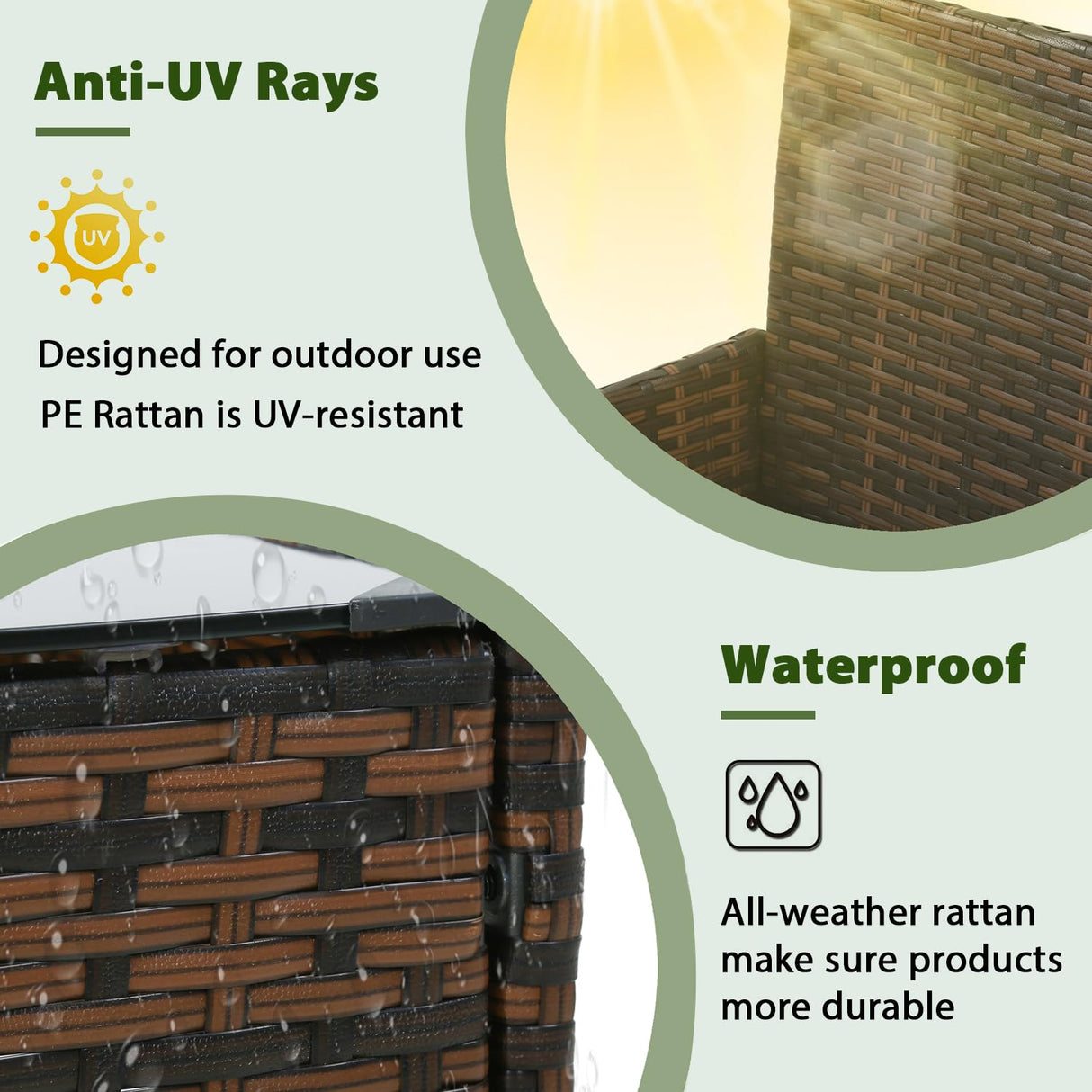 PayLessHere Outdoor Furniture Set 4 Pcs Modular Patio Furniture Set Water Resistant Conversation Set with 3 Rattan Chairs 1 Tempered Glass Topped Table for Patio Poolside, Brown Wicker/Blue Cushions PayLessHere