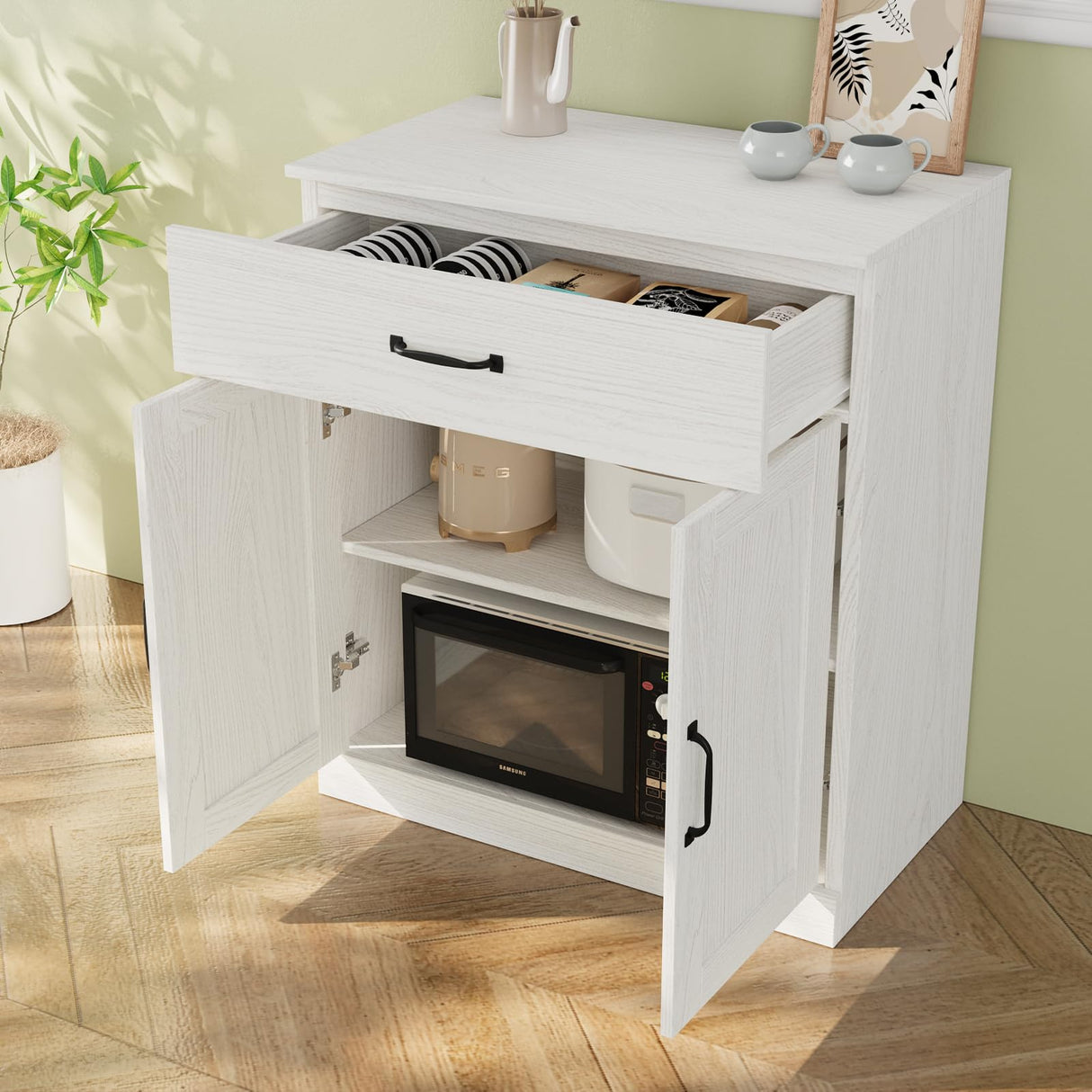 VOWNER 95" TV Stand for TVs up to 75", 4-Piece TV Hutch with Cabinets, Entertainment Center with Bookshelves, Modular TV Console for Living Room, 2D+2F (White) VOWNER