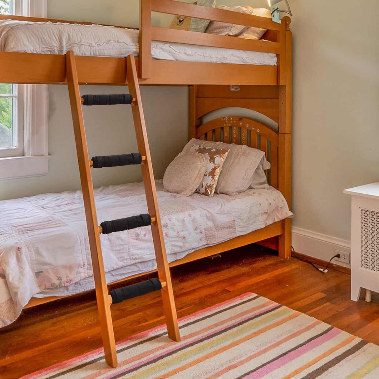 SANJHFF 4 Pcs Bunk Bed Ladder Pads,with 8 Adjustable Hook & Loop Straps,Bunk Bed Ladder Cover,Ladder Step Pads Loft Bed, Suitable for Safe and Comfortable Climbing,10x10 Inch (Ladder Not Included) SANJHFF