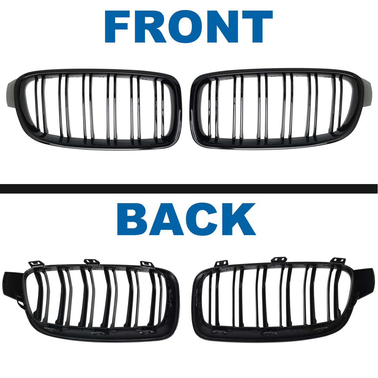 BILLDIO F30 Grille - Front Kidney Grille Double Slats Glossy Black Compatible with 2012-2018 BMW 3 series F30 F31 320i 328i 328d 330e 330i 335i 340i 328i,BMW F30 Black Kidney Grille BILLDIO