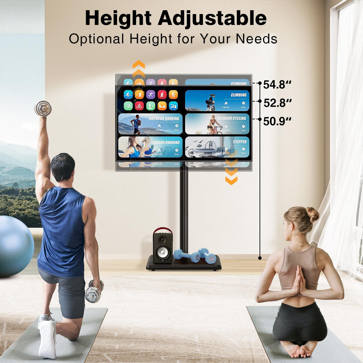 TVON Floor TV Stand with Mount for Most 32-60 Inch Flat/Curved TVs up to 88 lbs, Height Adjustable TV Mount Stand with Wood Base, Swivel TV Stand for Bedroom, Corner & Living Room, Max VESA 400x400mm TVON