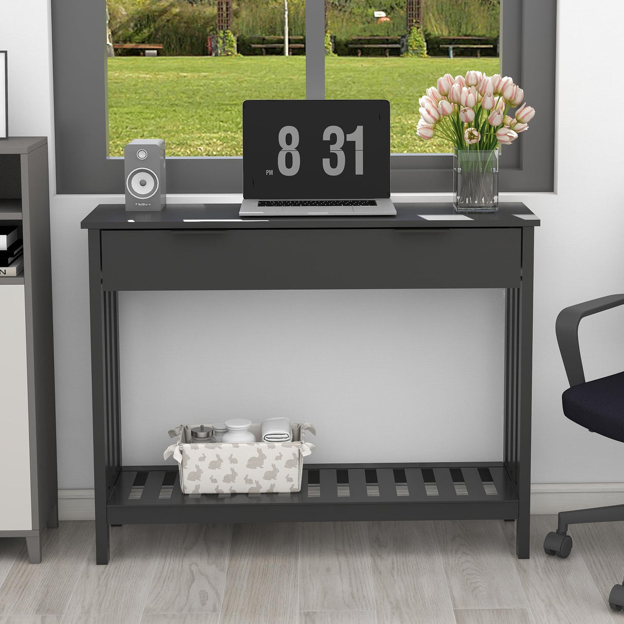 TaoHFE Modern Black Entryway Table with Drawer – Versatile Narrow Console Table for Living Room and Hallway Storage TaoHFE