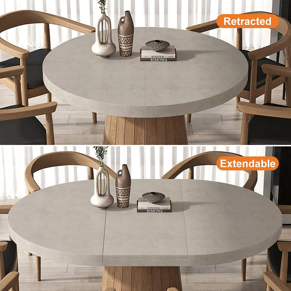 homary 39"-55" Round Pedestal Dining Table Extendable Dining Room Table for 6 Farmhouse Oval Kitchen Table homary