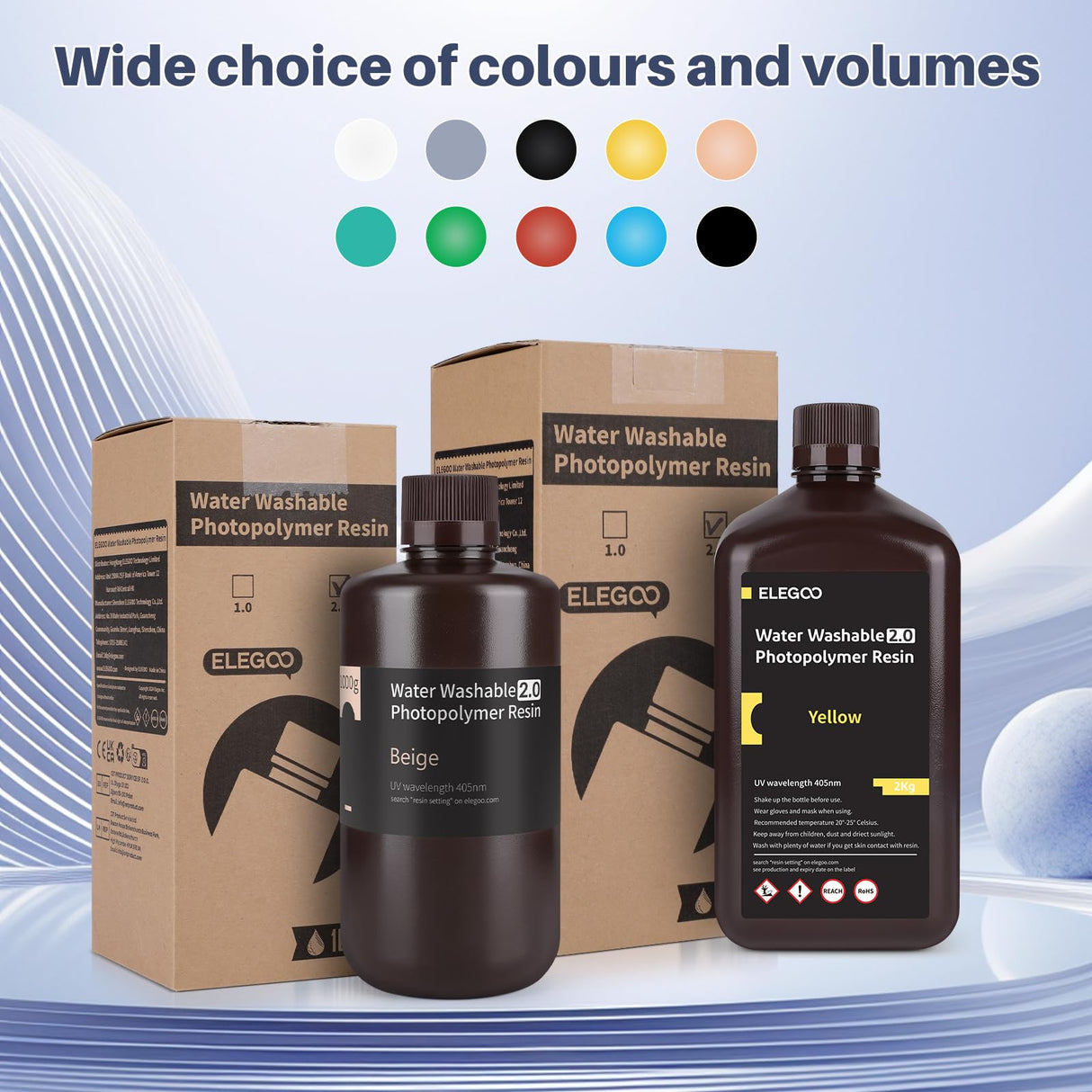 ELEGOO Upgraded Water Washable 3D Printer Resin 2.0, 405nm UV-Curing 3D Resin with Lower Shrinkage and Higher Precision for LCD 3D Printing Gray 2000g ELEGOO