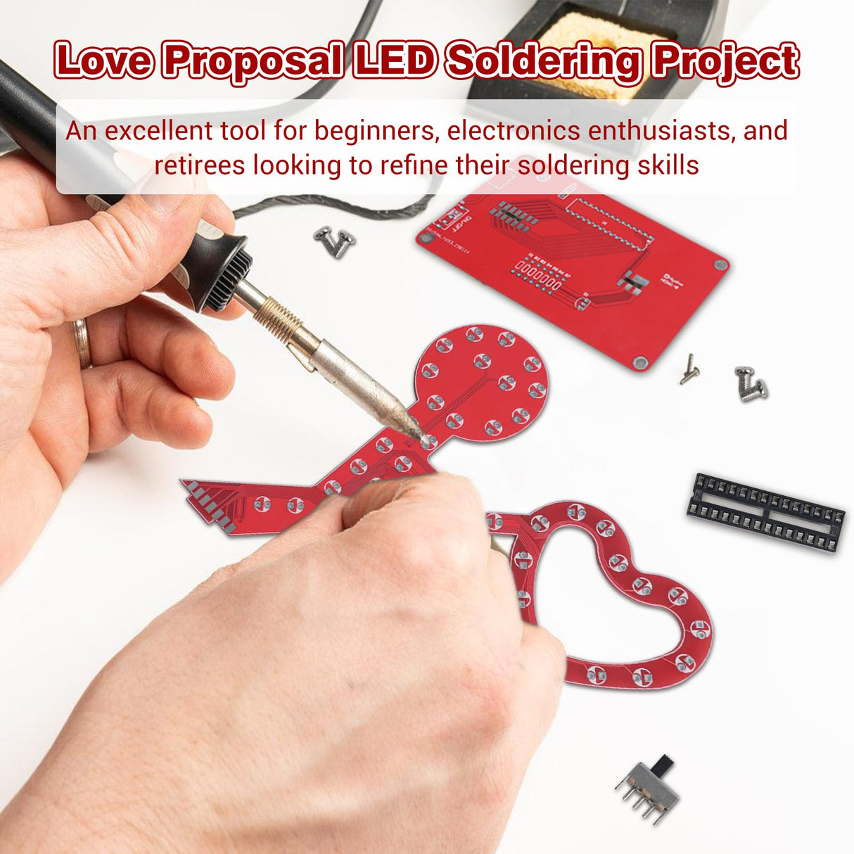 Soldering Learning Kit, ICSTATION Give You My Heart LED Soldering Project Love Proposal RGB LED Light Soldering Practice Kit for Beginners Diyers Student Education and Perfect Present for Father's Day IS