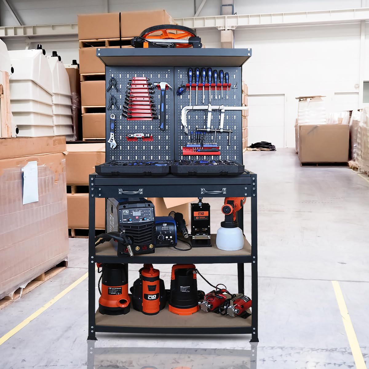 Prostormer Workbench, 31.5 inch Multipurpose Garage Work Bench Table with Peg Board Hook Kit for Home, Garage, and DIY Projects Prostormer