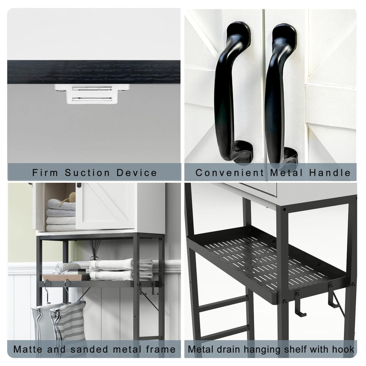 Timboniture Over The Toilet Storage Cabinet, Bathroom Above Toilet Cabinet Organizer with Doors and Adjustable Shelves, Bathroom Shelf Organizer with Anti-Tip Device & Drain Rack, White Timboniture