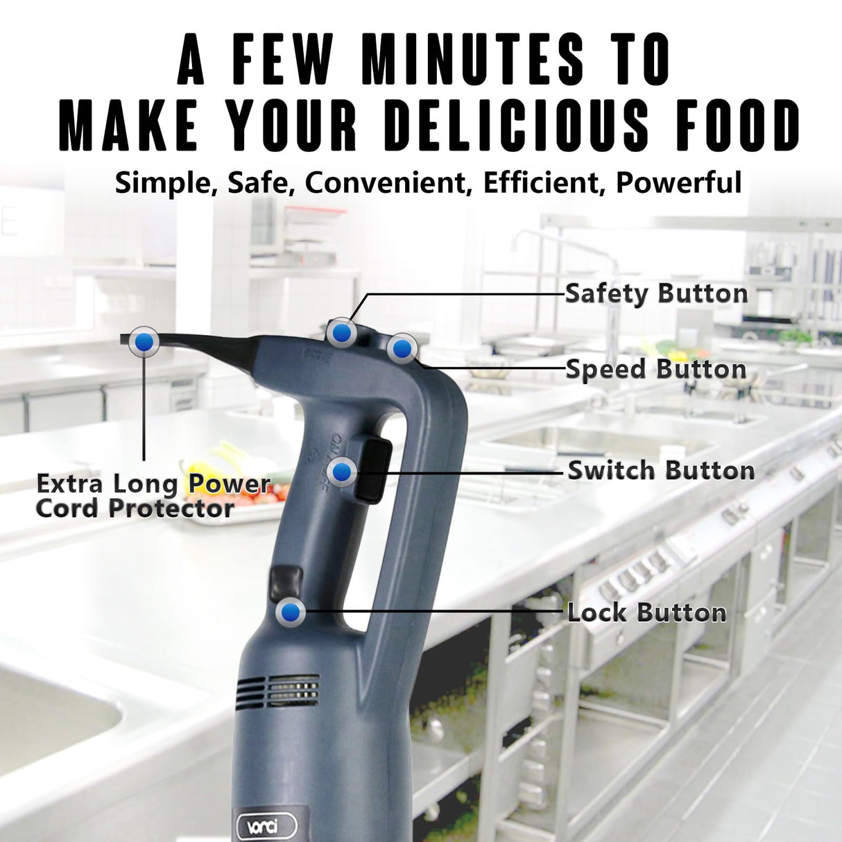 VONCI 500W Commercial Immersion Blender, 16" SUS 304 Removable Shaft, Heavy Duty Power Hand Mixer with Variable Speed 6000-20000RPM, Professional Electric Stick Blender for Restaurant Kitchen Use. VONCI