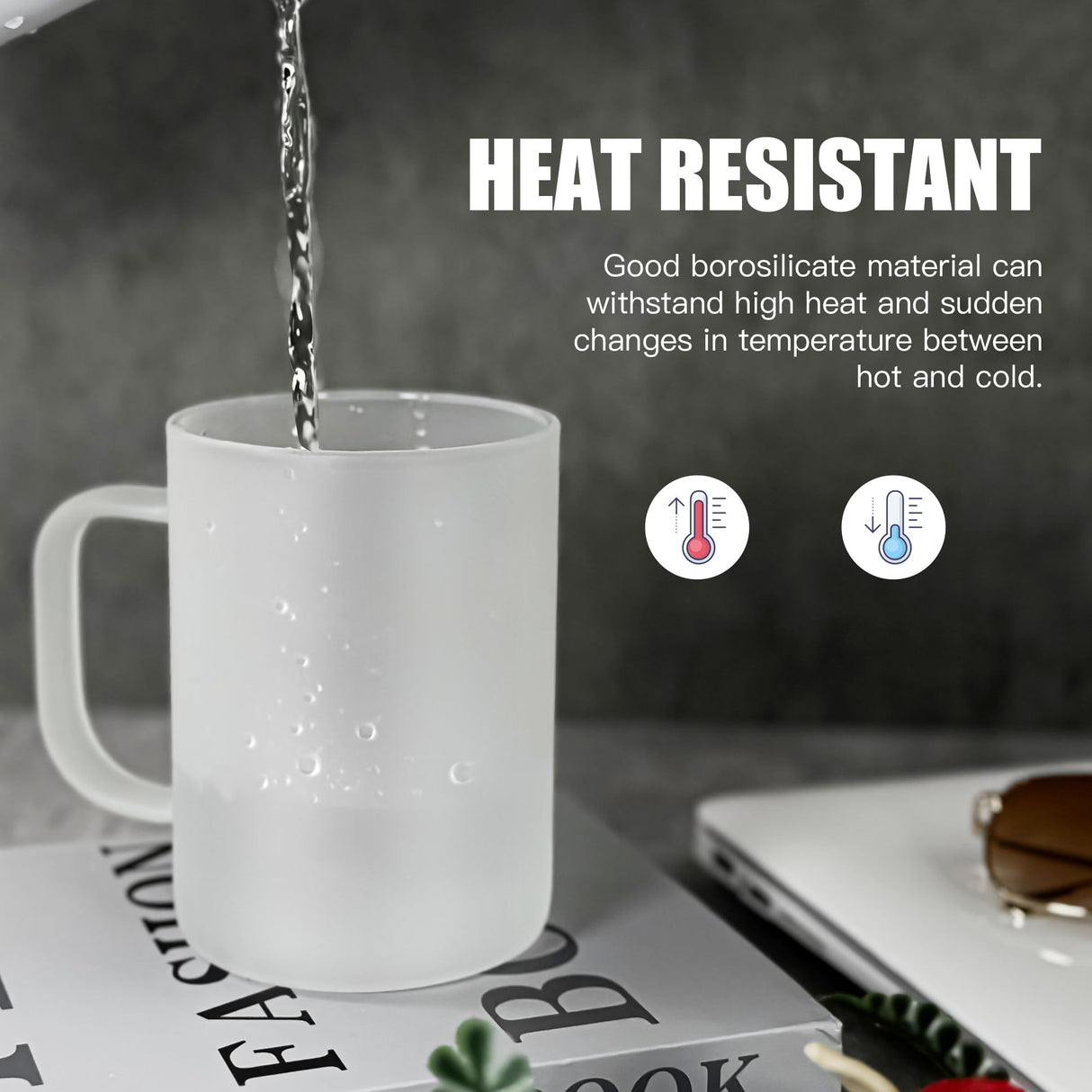 AGH 6 Pack Sublimation Glass Cups with Handles, 16oz Frosted Sublimation Blanks with Bamboo Lid and Stainless Steel Straw, Sublimation Mugs Tumbler AGH