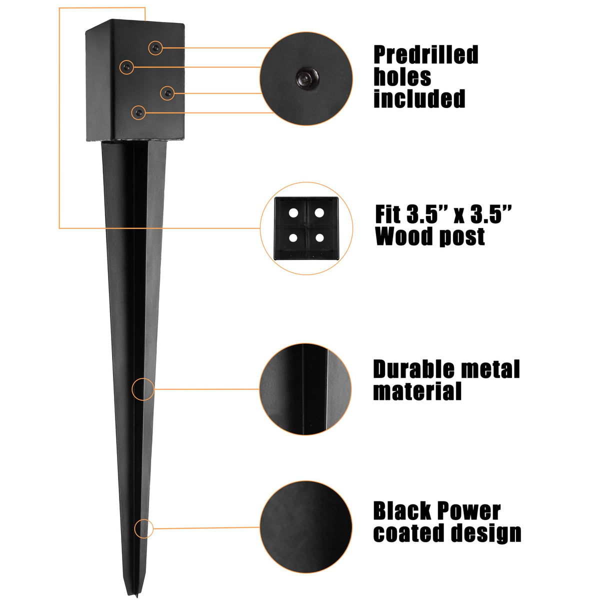 LADECH 4x4 Fence Post Anchor 36' Black Powder Coated Metal Ground Spike Mailbox Post Anchors Pack of 4 LADECH