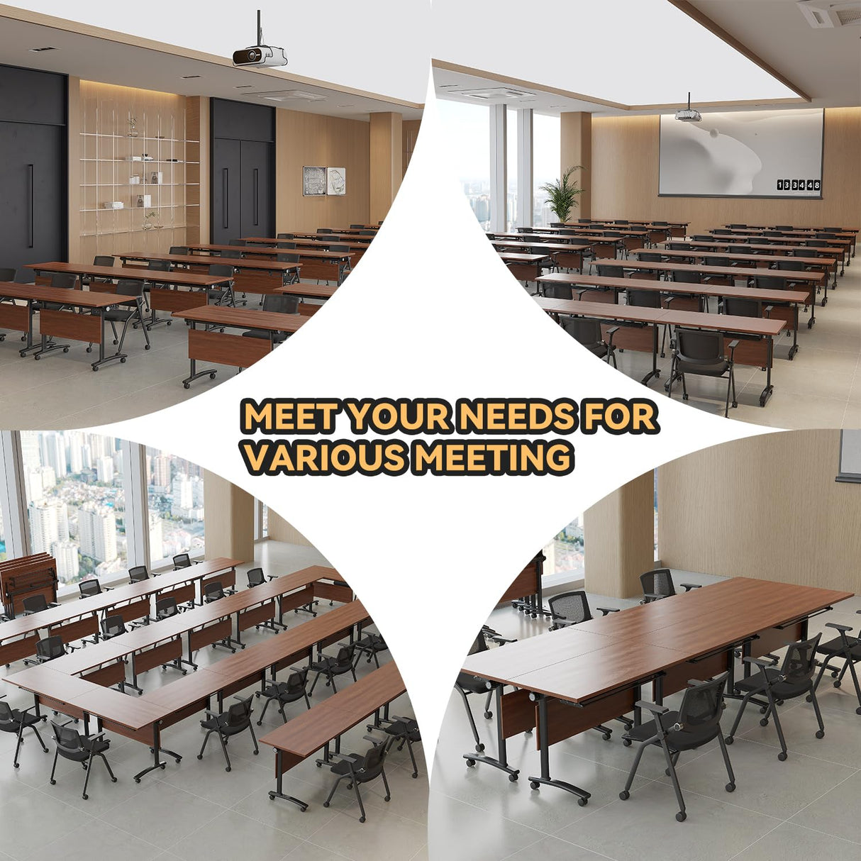 Foldable Conference Table,Flip Top Rolling Conference Tables,Mobile Training Table with Wheels,Modern Large Coference Room Tables,Folding Meeting Table for Office,Classroom (8pack 70.8 * 21.6 * 29.5) VORDERRY