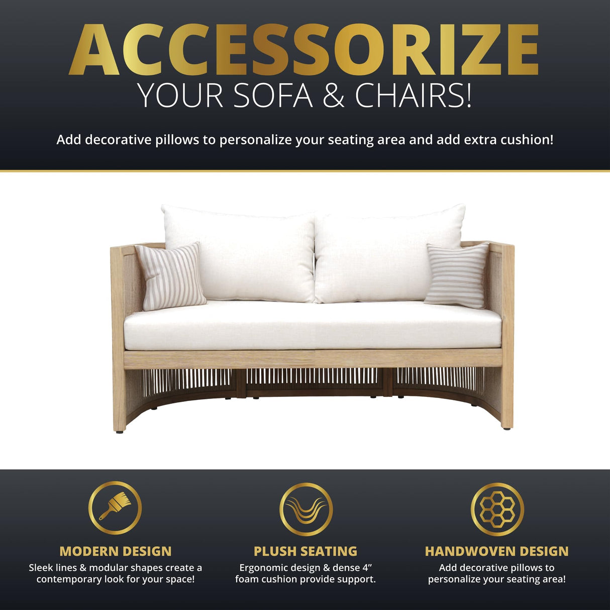 Mazatzal 4-Piece Outdoor Acacia Wood Wicker Conversation Set, Patio Furniture Set with Loveseat, 2 Armchairs, and Coffee Table, Modern Balcony Set for Garden, Yard, Backyard Mazatzal