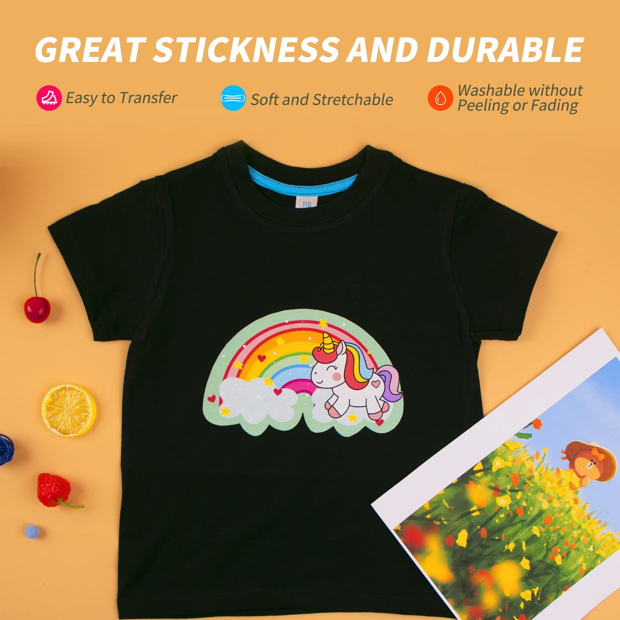 HTVRONT Heat Transfer Paper for Dark Fabric - 10 Sheets 8.5"x11" Printable Heat Transfer Vinyl for Inkjet Printer - Wash Durable Iron on Transfer Paper HTVRONT