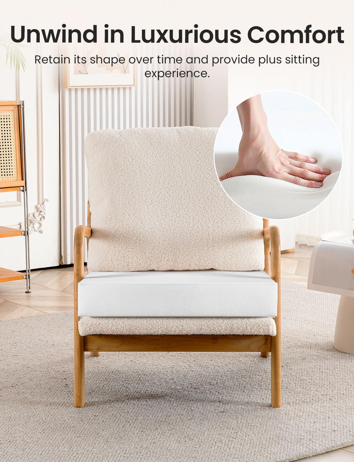 Mid Century Modern Accent Chairs for Living Room, 23” Wide Comfy Chair for Bedroom, Small Cozy Sherpa Reading Chairs for Adults, 108° Lounge Arm Chair Indoor with Detachable Cover, 5.5" Foam Cushion Miscoos