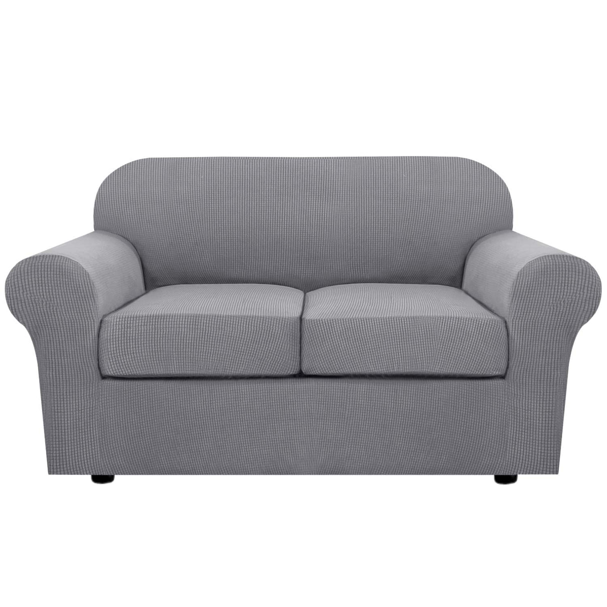 H.VERSAILTEX 3 Piece Stretch Sofa Covers for 2 Cushion Loveseat Couch Covers for Living Room Sofa Slipcovers (Base Cover Plus 2 Seat Cushion Covers) Thicker Jacquard Fabric(Medium Sofa, Dove) H.VERSAILTEX