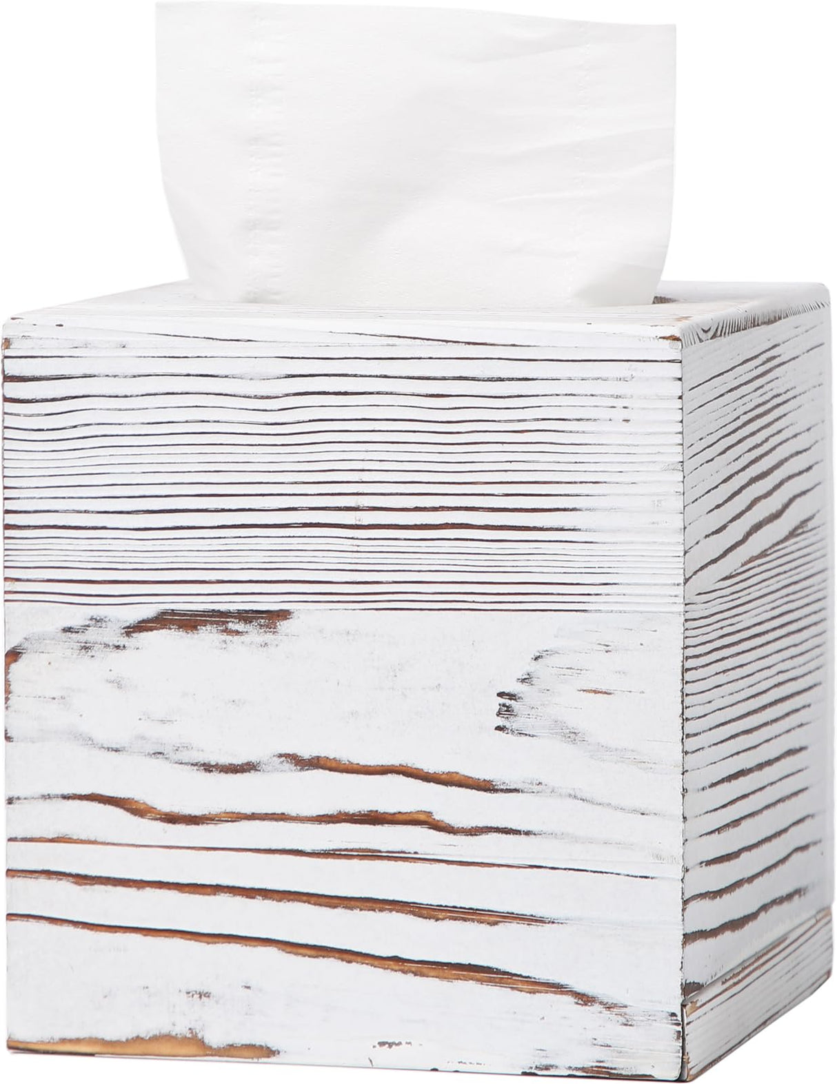 CATORY Tissue Box Cover, Wood Tissue Box Cover Square, Farmhouse Tissue Box Holder Covers Your Tissues, Decorative Tissue Cube Box Cover with Slide-Out Bottom (White) CATORY