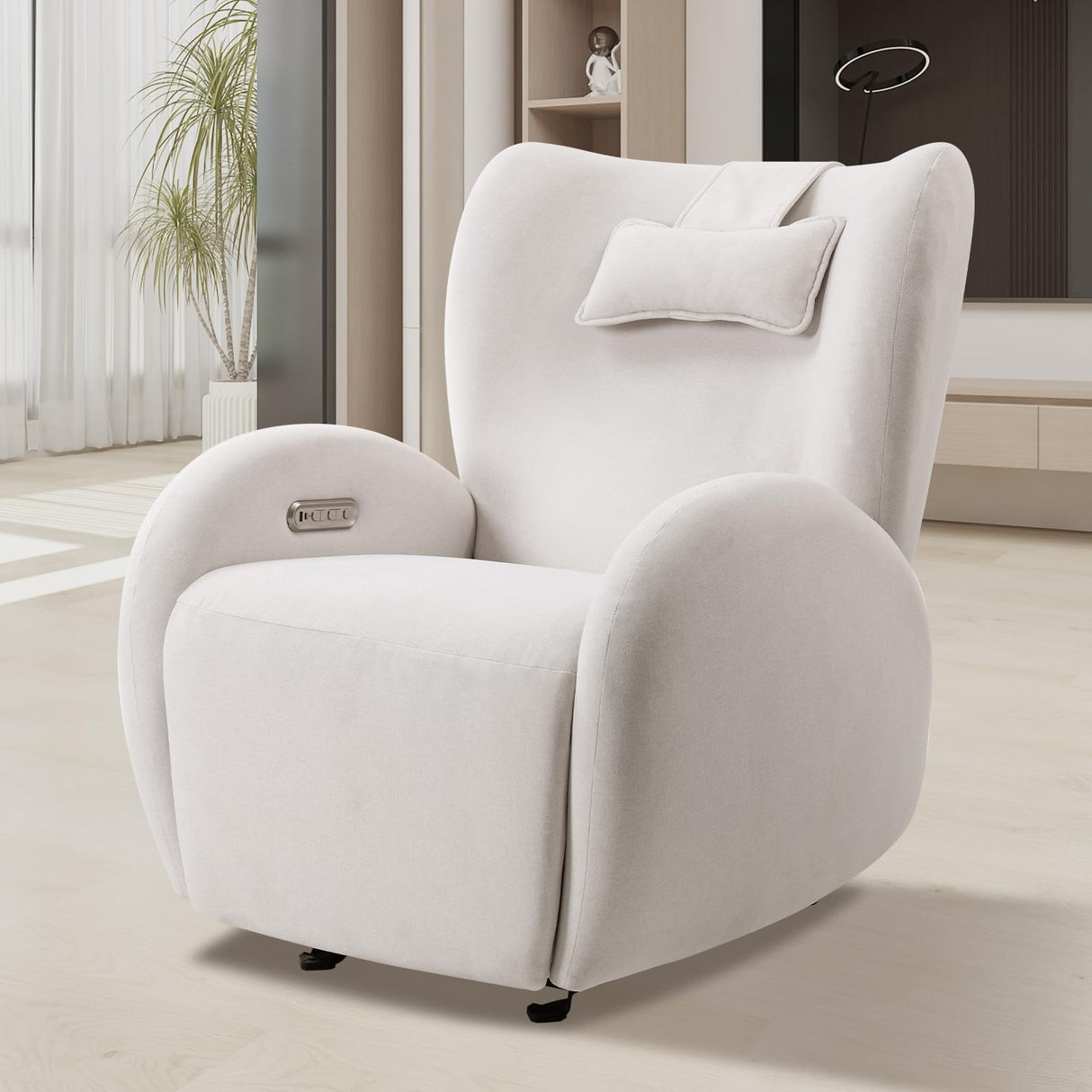 EONIX Stylish Power Glider Rocker Recliner Chair, Dual Motor Independently Controlled Footrest and Backrest, Detachable Headrest, Lazy Boy Recliner Chair for Living Room, SXXY010041, Cream White EONIX