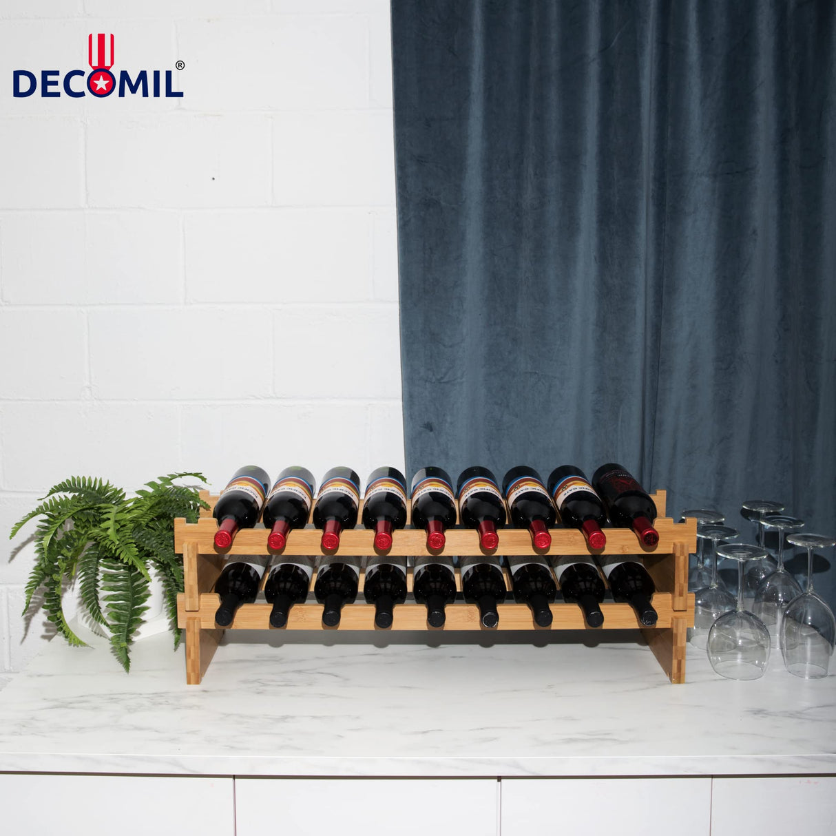 DECOMIL - 18 Bottle Wine Rack | Wine Rack Stand | Modular and Stackable | Wine Bottle Organizer for Countertop (9 Bottle) DECOMIL