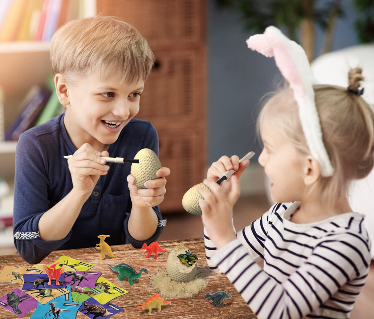 EARTH'SCODE Dinosaur Eggs Excavation Dig Kit, 12 Dino Egg with 12 Cute Unique Dinosaurs Inside Toys for Best Holiday & Birthday Archaeology Science STEM Crafts Gifts for Kids 3-12 Years Old EARTH'SCODE
