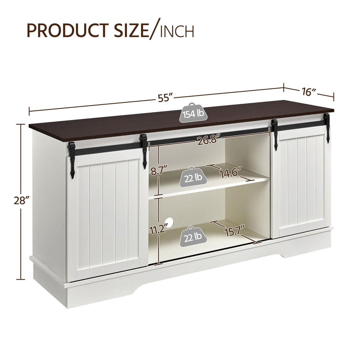 Yaheetech TV Stand for 65 Inch TV, Farmhouse Entertainment Center with Sliding Barn Doors, TV Media Console for Living Room, Bedroom, White & Espresso Yaheetech