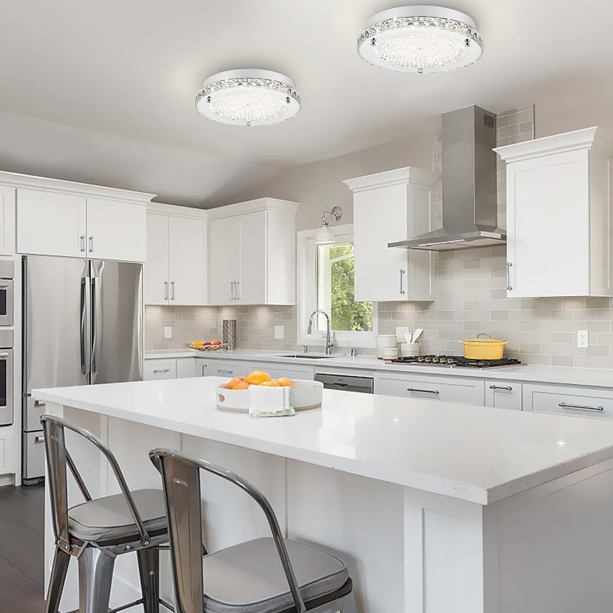 Lzawvm Crystal Ceiling Light Fixture, Flush Mount Bedroom Bathroom Hallway Light, 4000K LED Dimmable, 18W Lzawvm