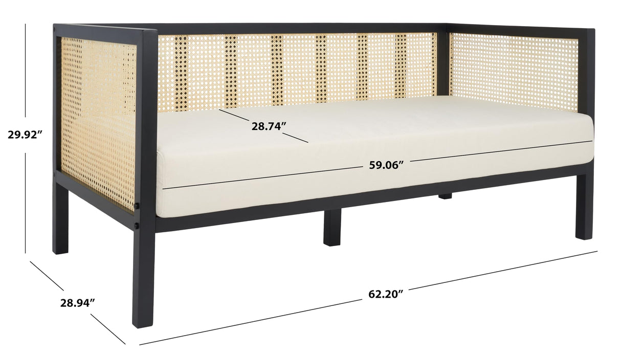 SAFAVIEH Home Collection Dune Coastal Black Rattan 3-Seater Sofa with White Cushion SAFAVIEH