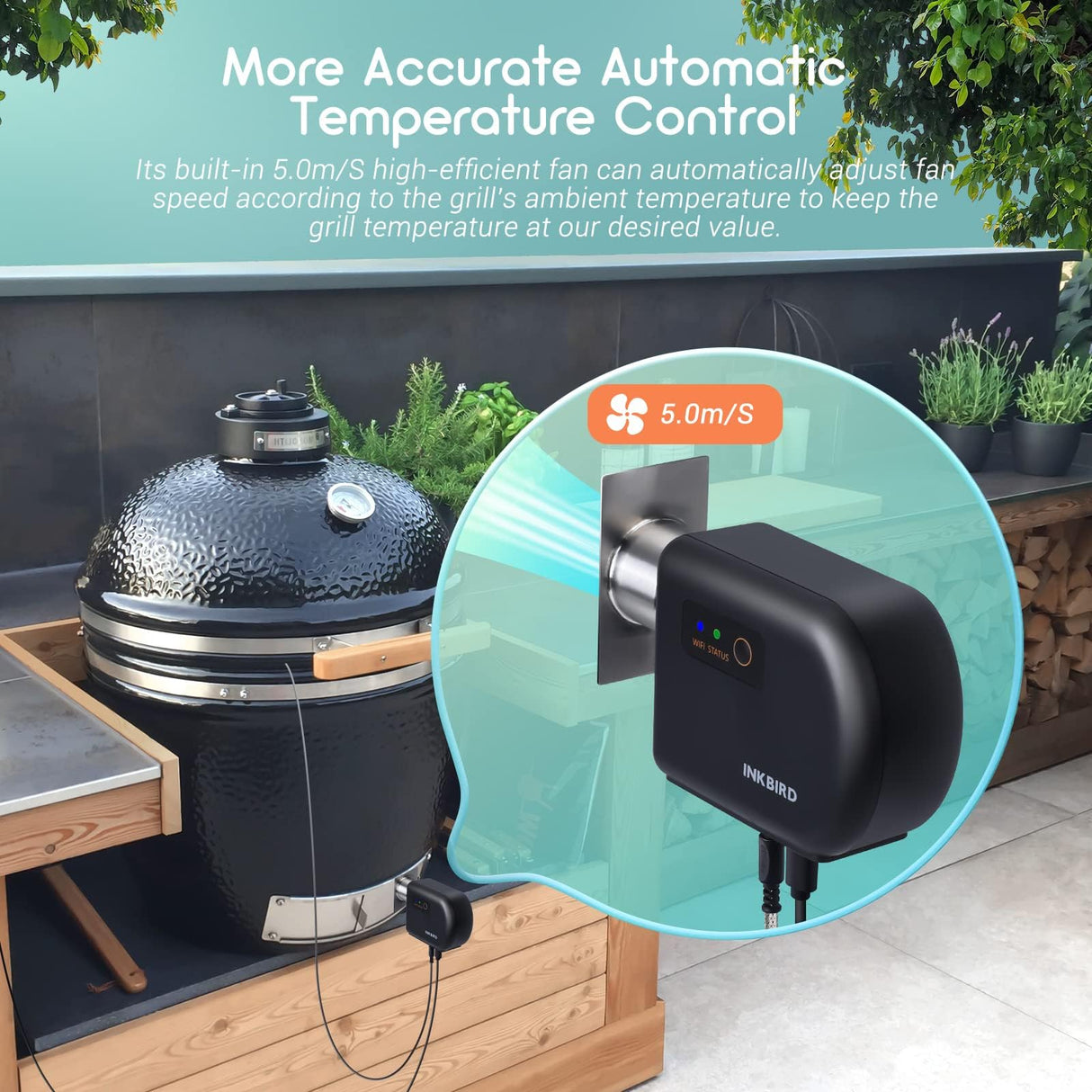 Wi-Fi & Bluetooth BBQ Smoker Temperature Controller with Automatic Smoker Fan, INKBIRD ISC-027BW Grill Thermometer with 4 Probes for Big Green Egg, Kamado Joe, Primo, Vision Grill, Akorn Kamado Inkbird