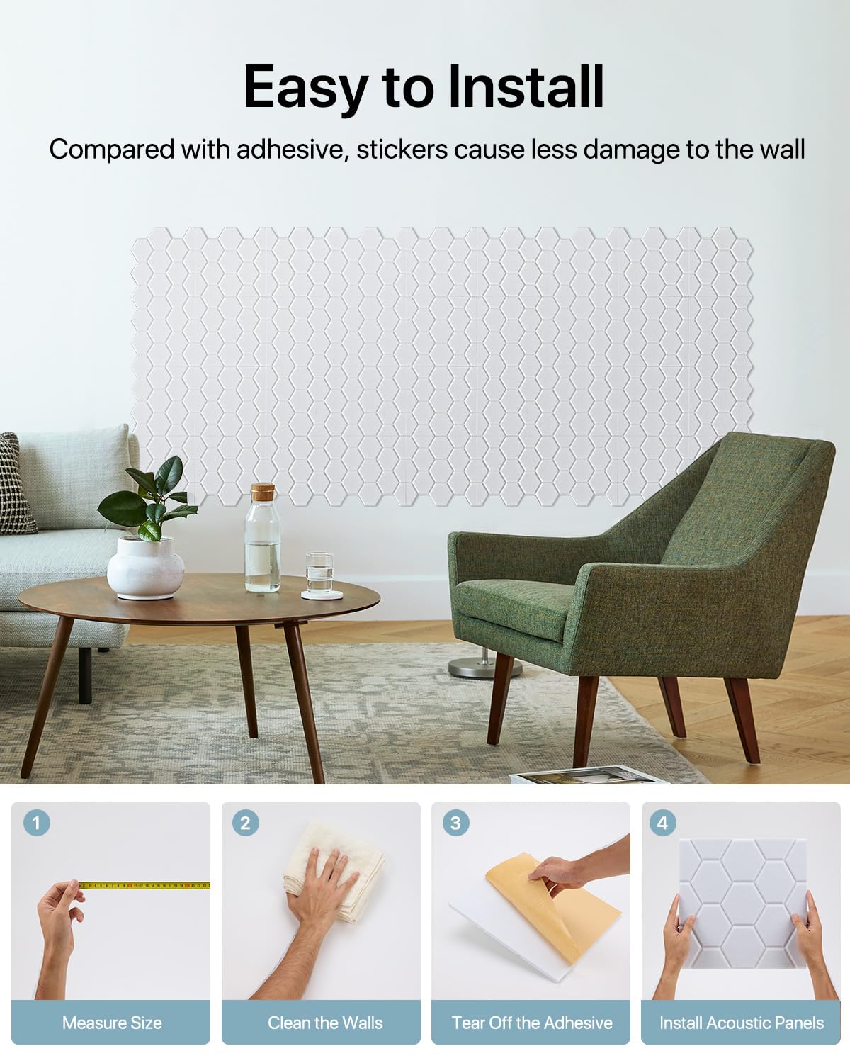 Soundsbay Soundproof Wall Panels, 18 Pack Sound Proof Foam Panels for Walls, Self Adhesive Honeycomb Acoustic Panels, Noise Cancelling Wall Panels for Wall Decorative, Ceiling, Door 12"×12"×0.4" Soundsbay